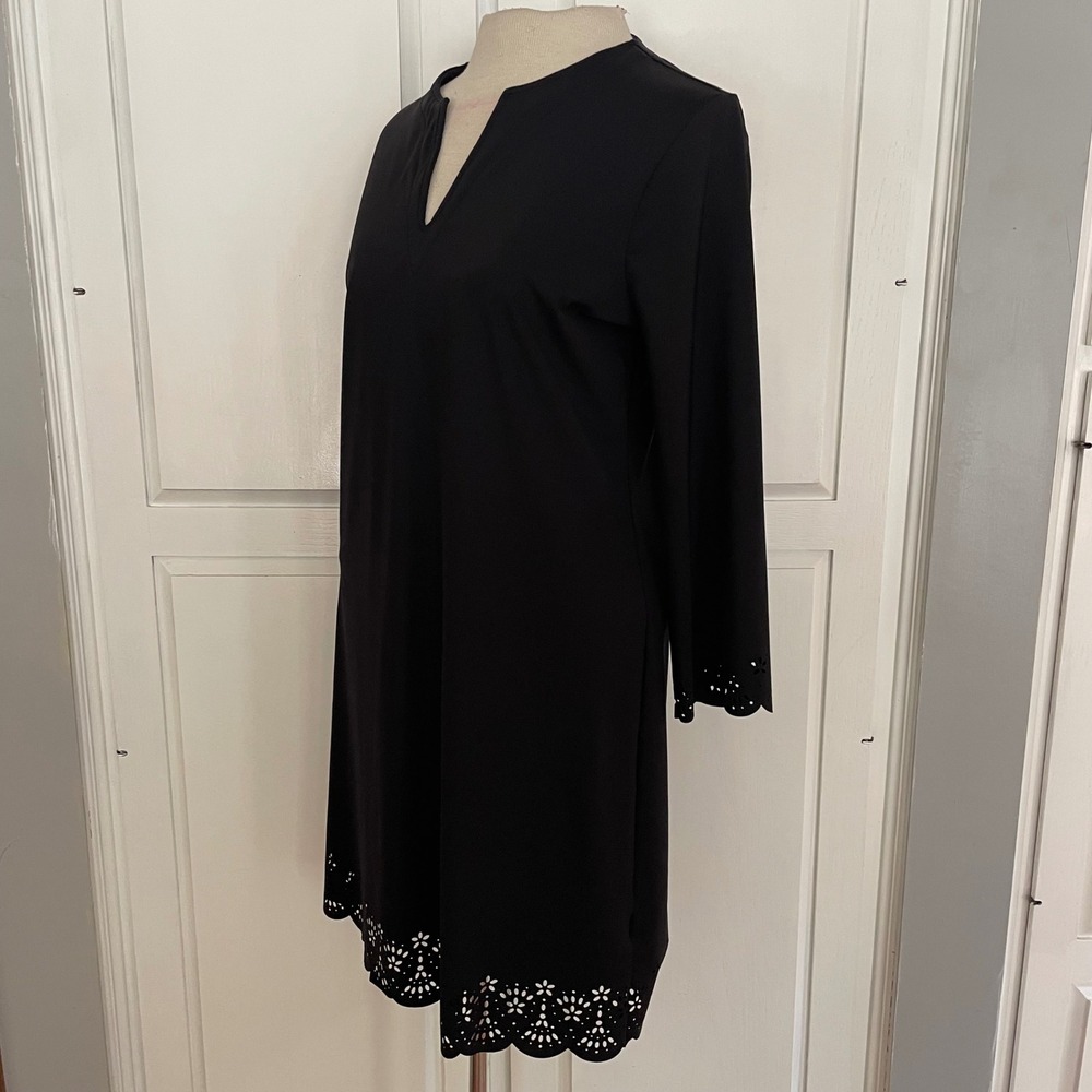Lands End Swim Cover Up Dress Womens S 6-8 Black Nylon Laser Cut Eyelet Classic - Picture 5 of 15